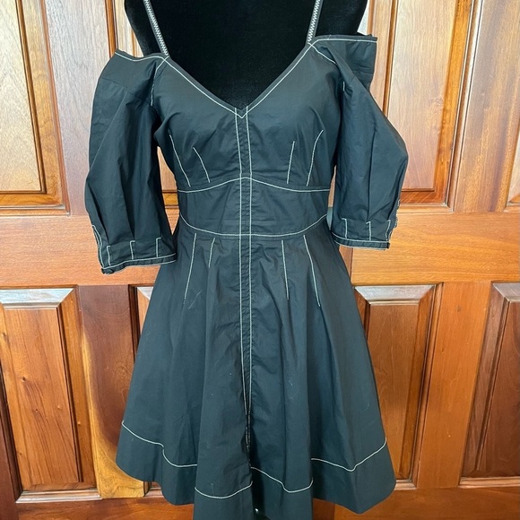 DEREK LAM 10 CROSBY COTTON POPLIN OFF SHOULDER DRESS BLACK SIZE 4 - Picture 4 of 16